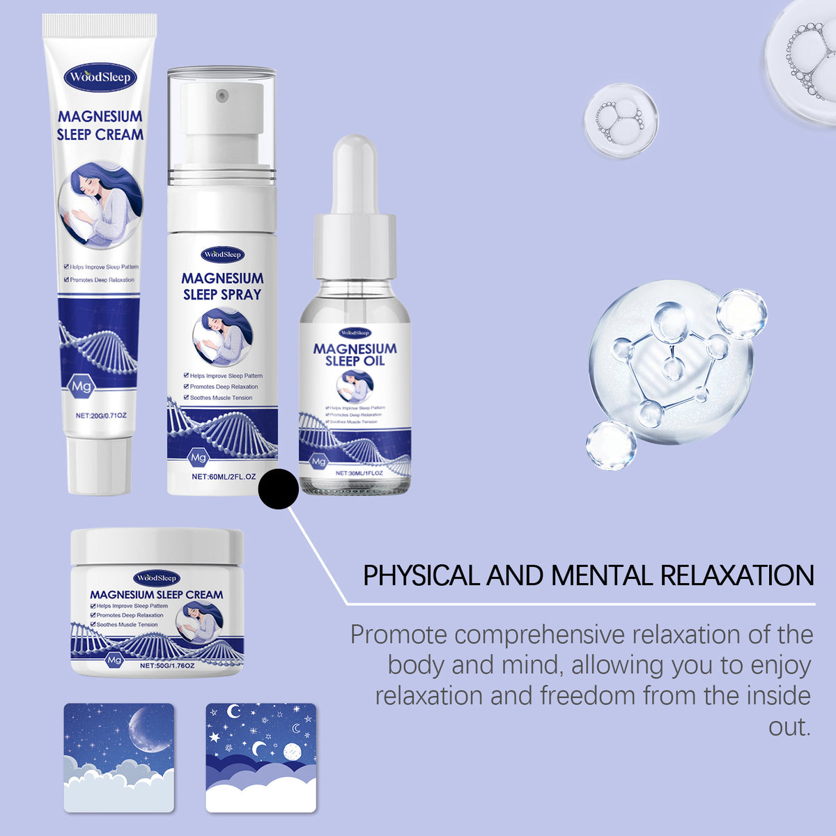 Magnesium Oil Spray Relieve Sleep Discomfort Reduce Nerves Anxiety Calm Mood Relax Soothe Stickers Natural Massage Essential Oil