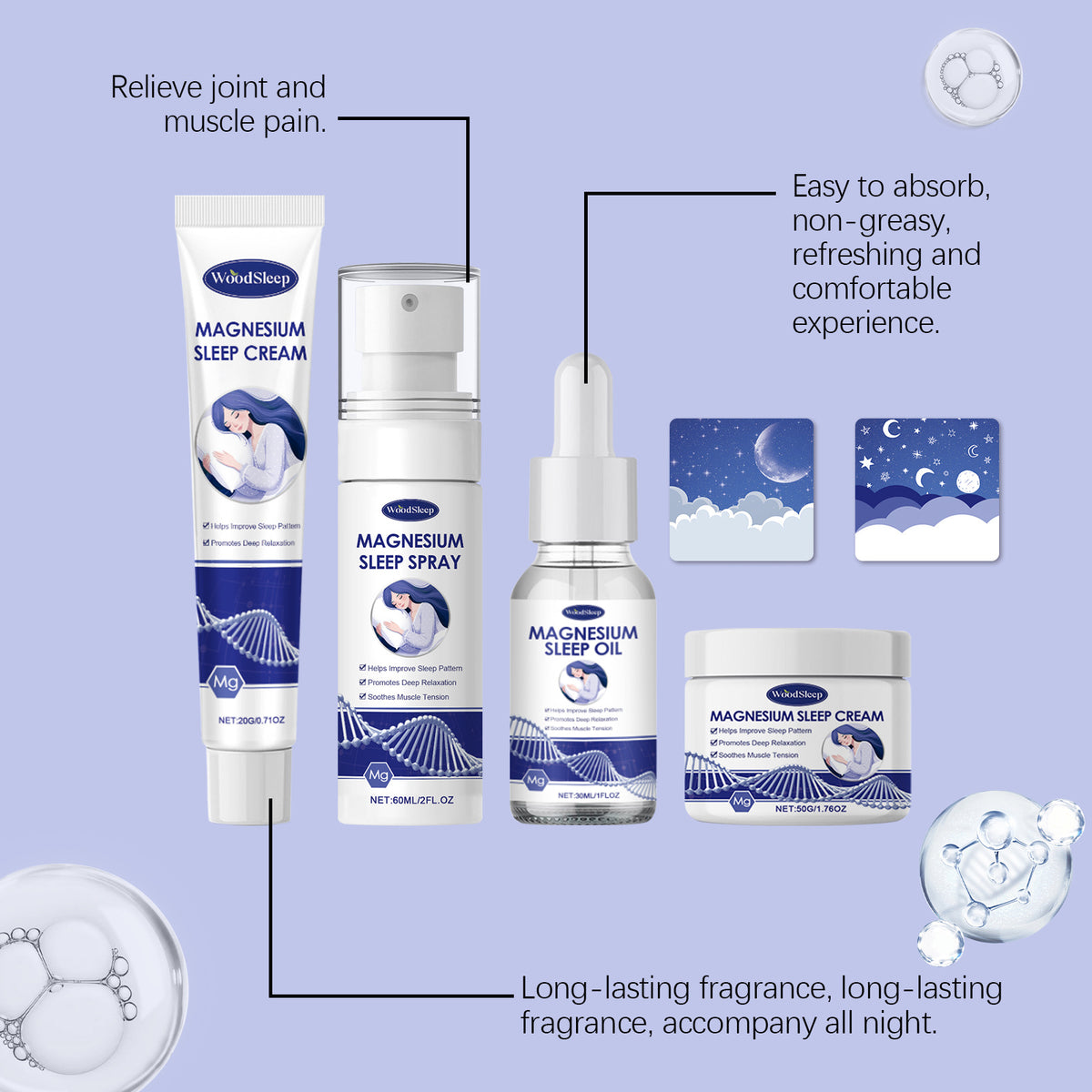 Magnesium Oil Spray Relieve Sleep Discomfort Reduce Nerves Anxiety Calm Mood Relax Soothe Stickers Natural Massage Essential Oil