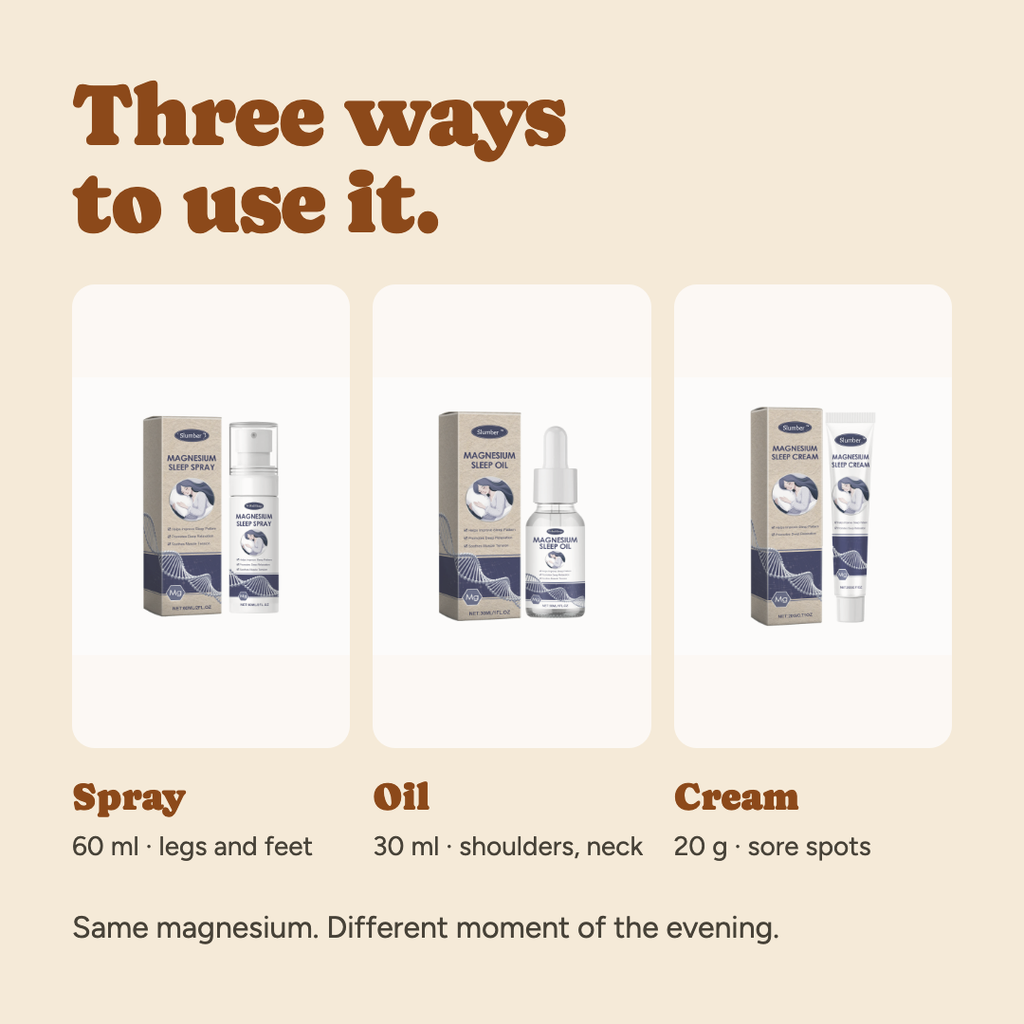 Slumber Studio magnesium oil on a bedside table as part of an evening routine