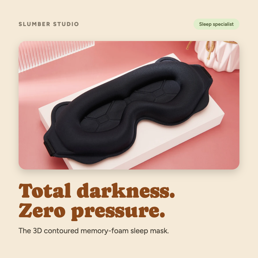 Slumber Studio sleep mask, sealed nose bridge with no light gap