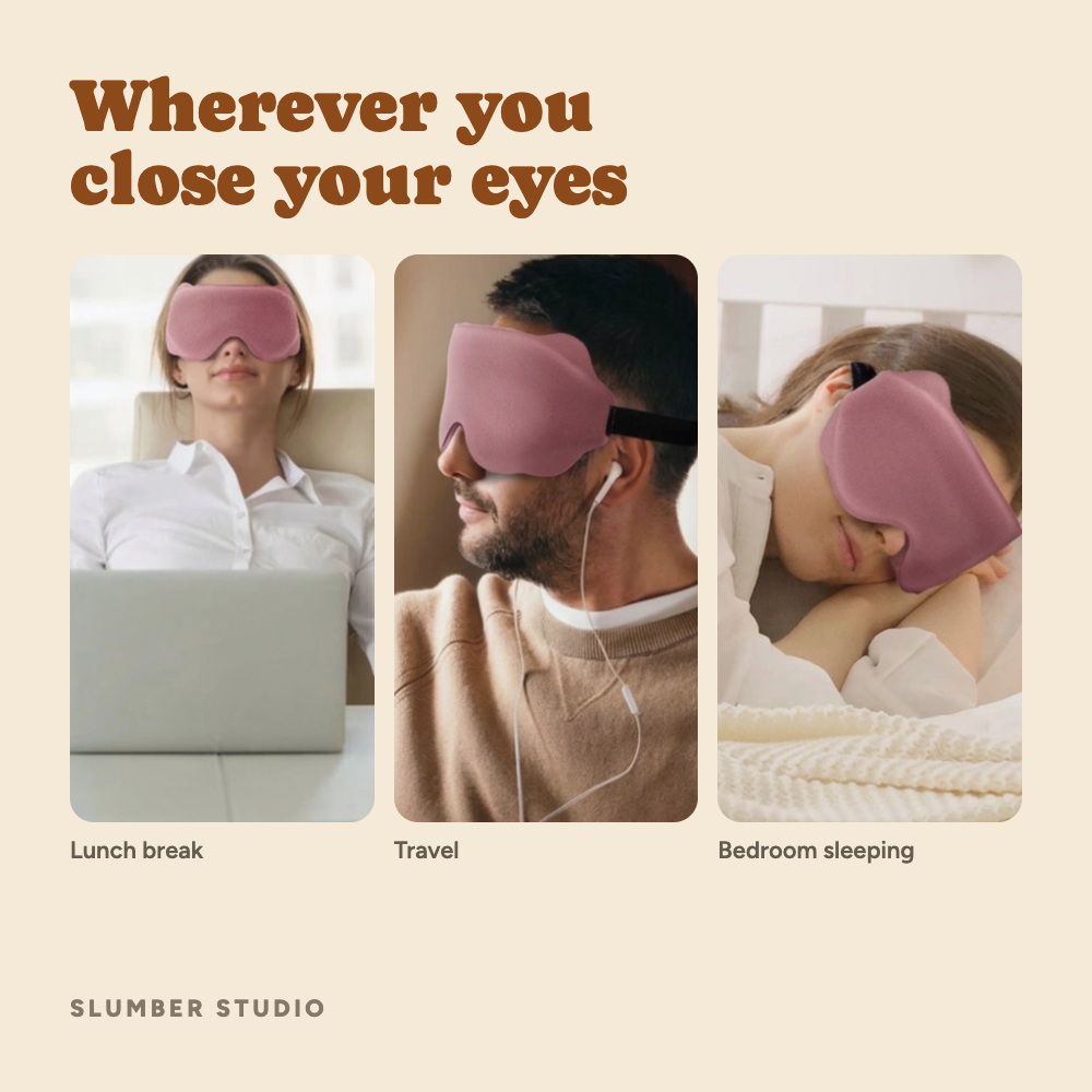 Slumber Studio sleep mask, 100% blackout with no pressure on the eyes