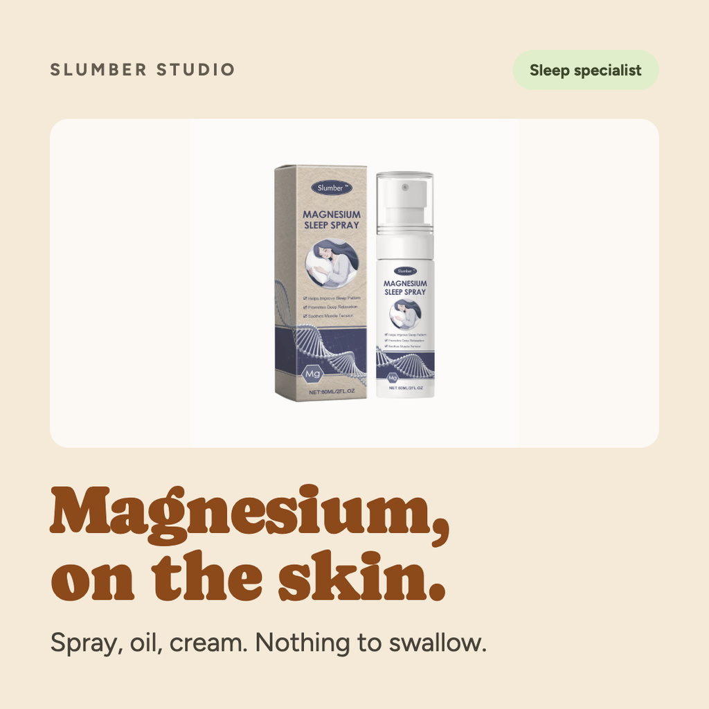 Slumber Studio magnesium oil, how to use it on legs, shoulders and feet